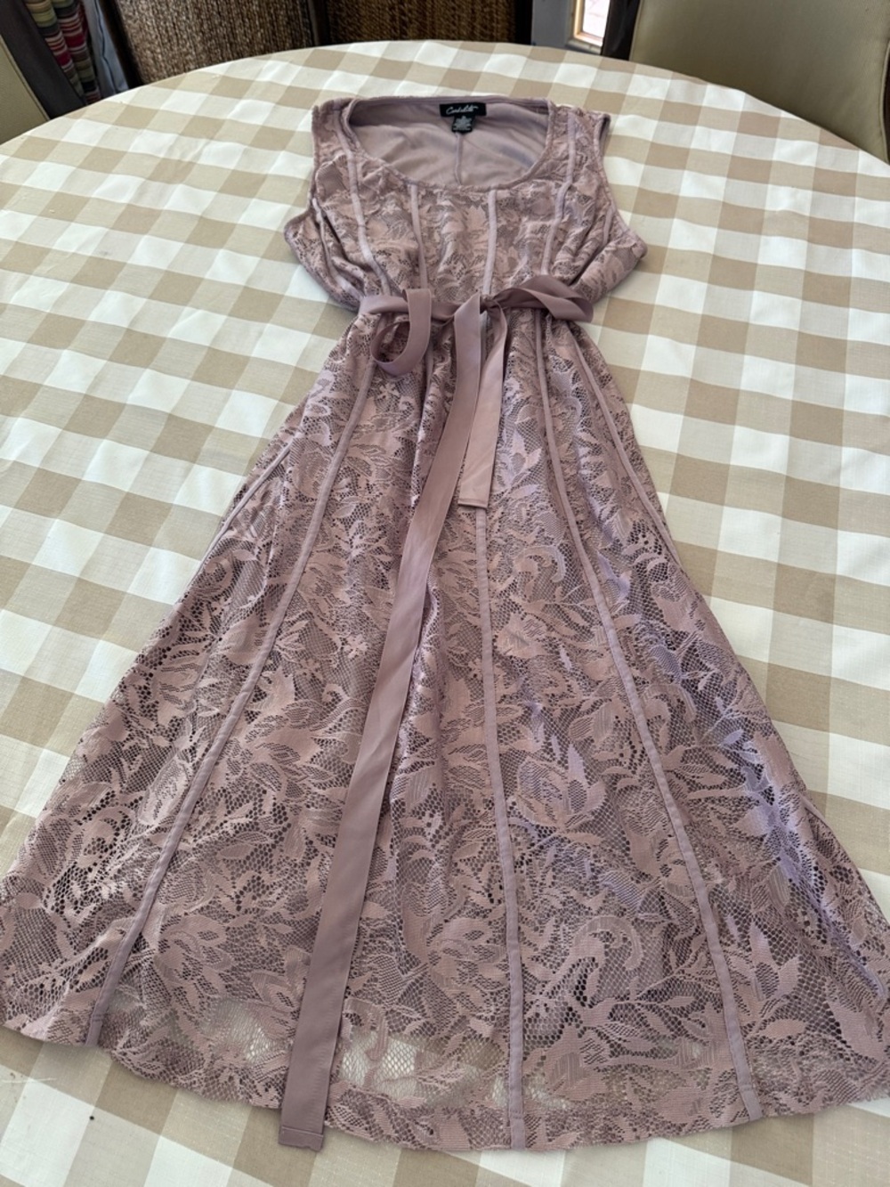 Mauve Lace Fit-and-Flare Dress with Ribbon